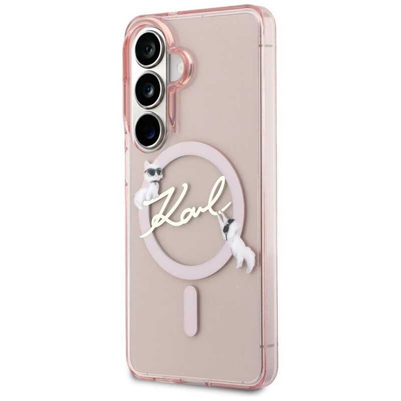 Husa Samsung Galaxy S26 Karl Lagerfeld IML Choupette Karl Script Logo MagSafe, KLHMS26S5HKSCAP, roz