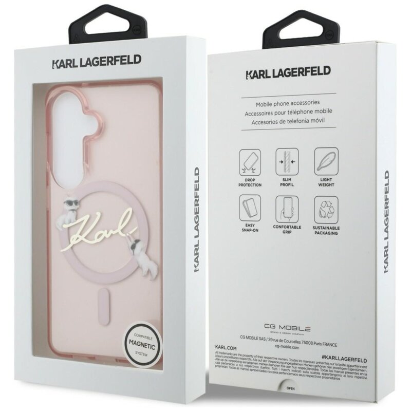 Husa Samsung Galaxy S26 Karl Lagerfeld IML Choupette Karl Script Logo MagSafe, KLHMS26S5HKSCAP, roz