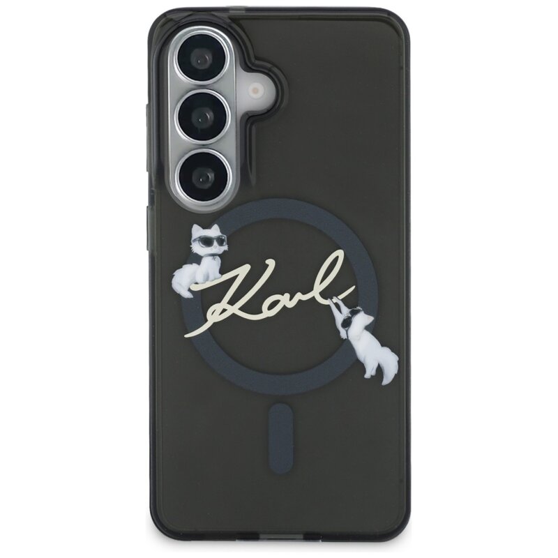 Husa Samsung Galaxy S26 Karl Lagerfeld IML Choupette Karl Script Logo MagSafe, KLHMS26S5HKSCAK, negru