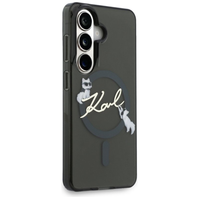 Husa Samsung Galaxy S26 Karl Lagerfeld IML Choupette Karl Script Logo MagSafe, KLHMS26S5HKSCAK, negru