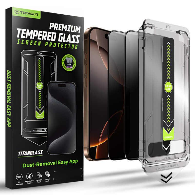 [Pachet 2x] Folie iPhone 16 Pro Techsuit TitanGlass FullCover, privacy