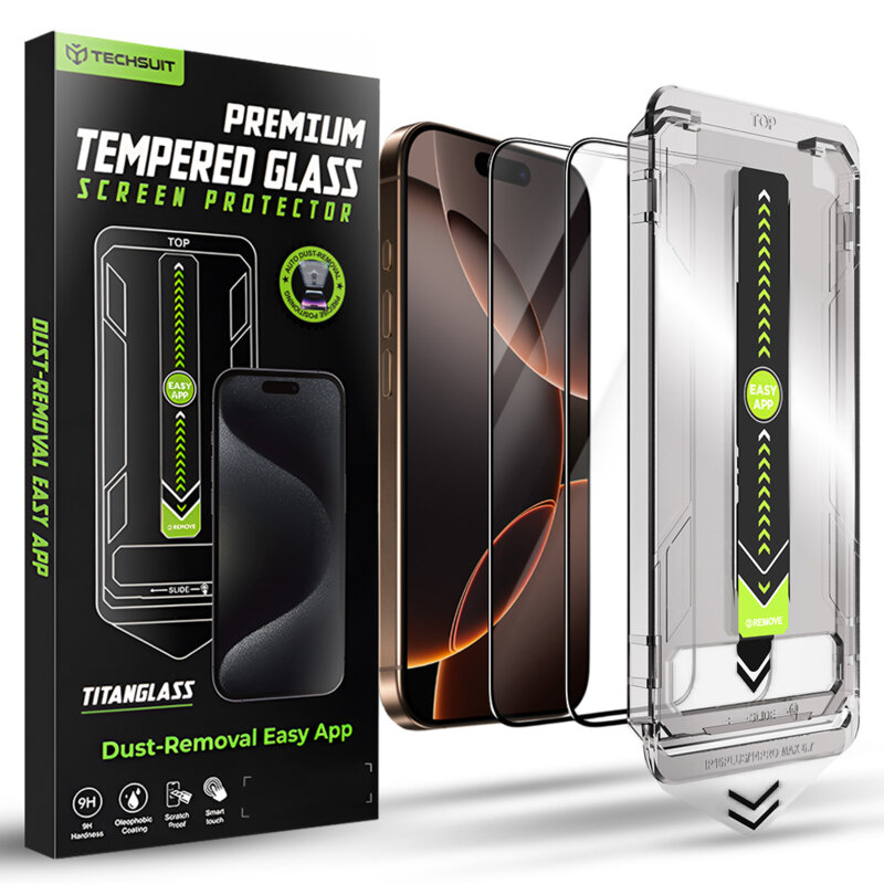 [Pachet 2x] Folie iPhone 16 Pro Techsuit TitanGlass FullCover, negru