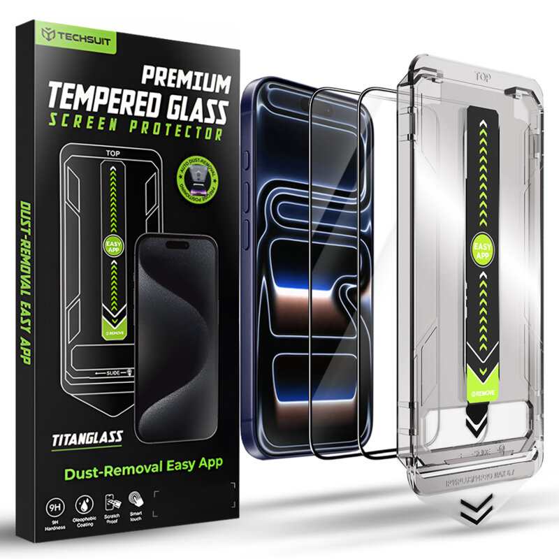 [Pachet 2x] Folie iPhone 17 Pro Techsuit TitanGlass FullCover, negru