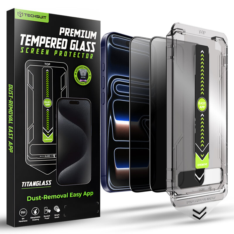 [Pachet 2x] Folie iPhone 17 Pro Techsuit TitanGlass FullCover, privacy