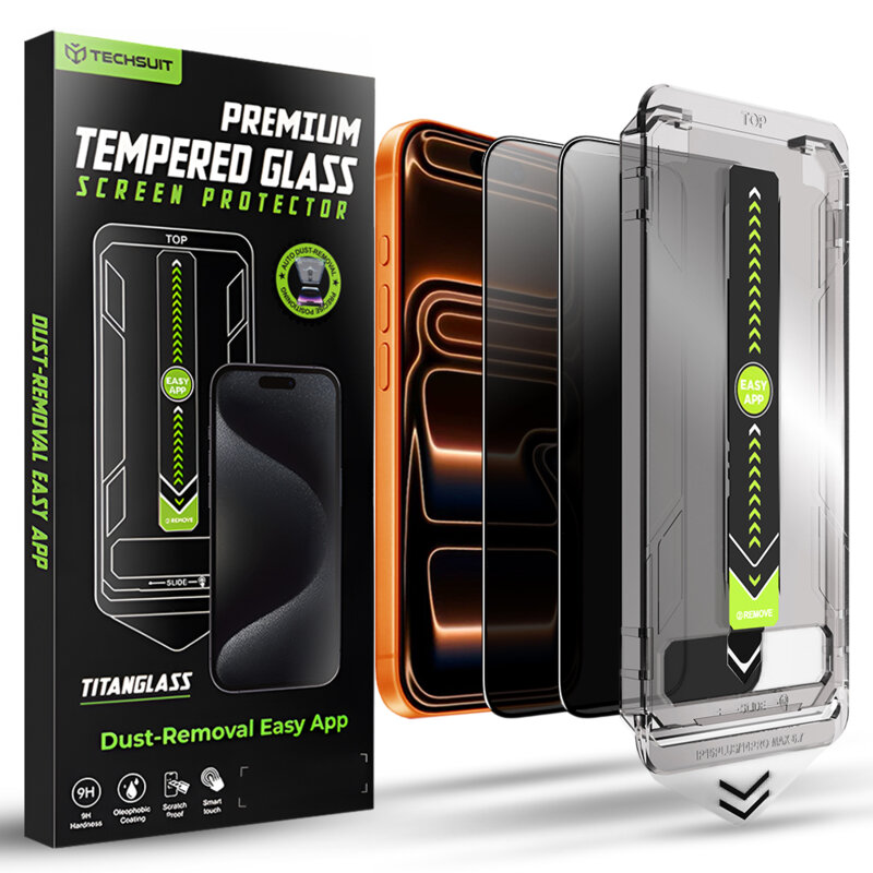 [Pachet 2x] Folie iPhone 17 Pro Max Techsuit TitanGlass FullCover, privacy