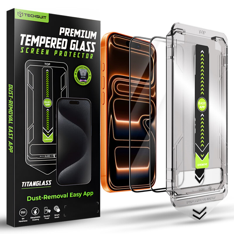 [Pachet 2x] Folie iPhone 17 Pro Max Techsuit TitanGlass FullCover, negru