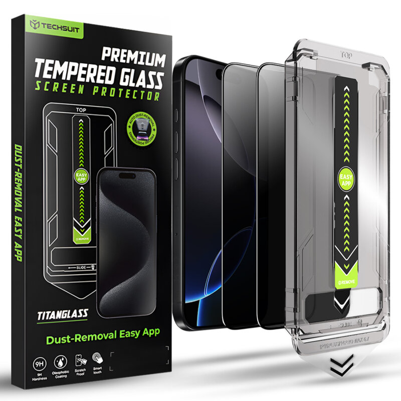 [Pachet 2x] Folie iPhone 16 Pro Max Techsuit TitanGlass FullCover, privacy