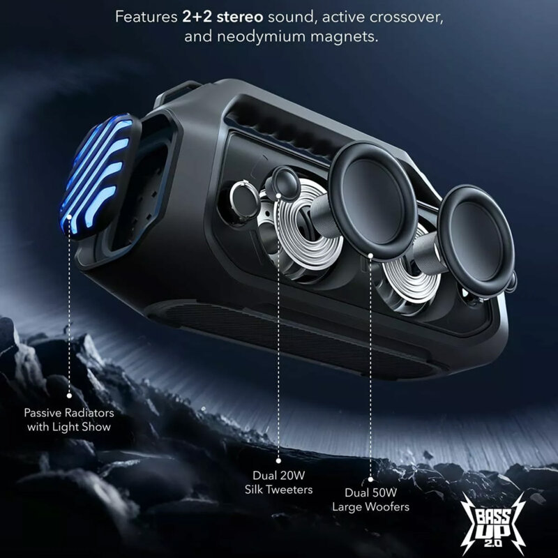 Boxa portabila 140W cu bass, RGB Anker SoundCore Boom 2 Plus, negru
