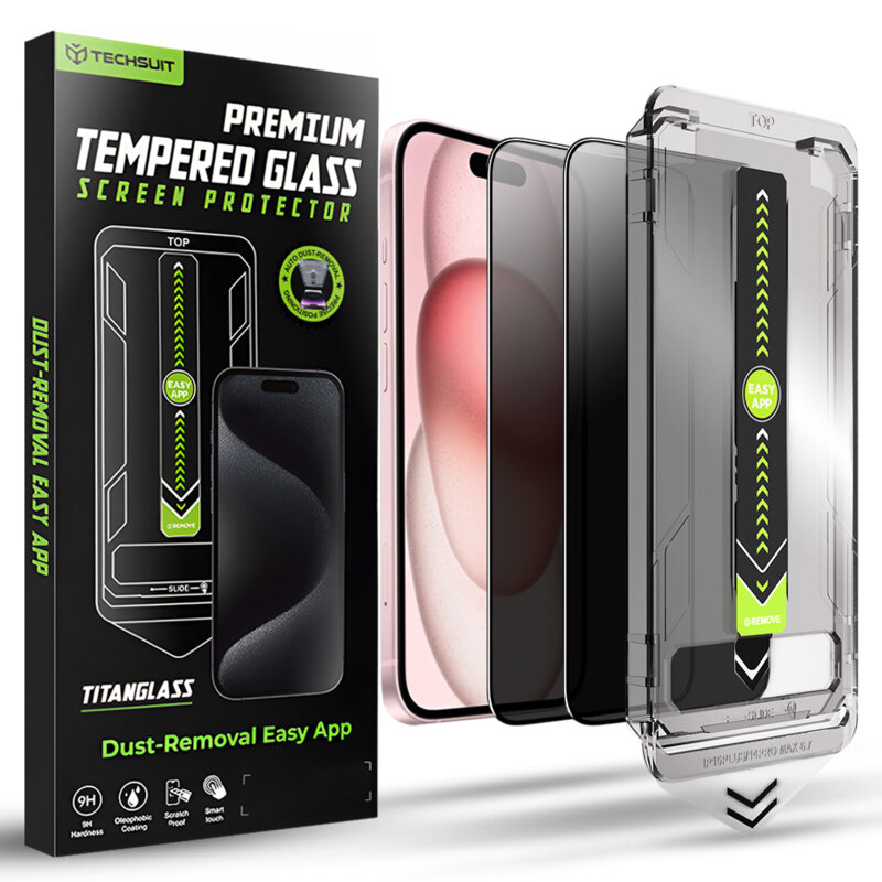 [Pachet 2x] Folie iPhone 15 Techsuit TitanGlass FullCover, privacy