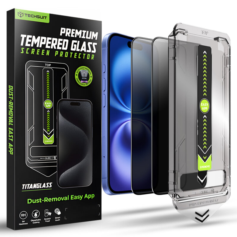 [Pachet 2x] Folie iPhone 16 Techsuit TitanGlass FullCover, privacy