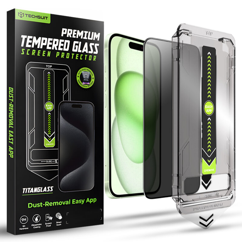 Folie iPhone 15 Plus Techsuit TitanGlass FullCover, privacy