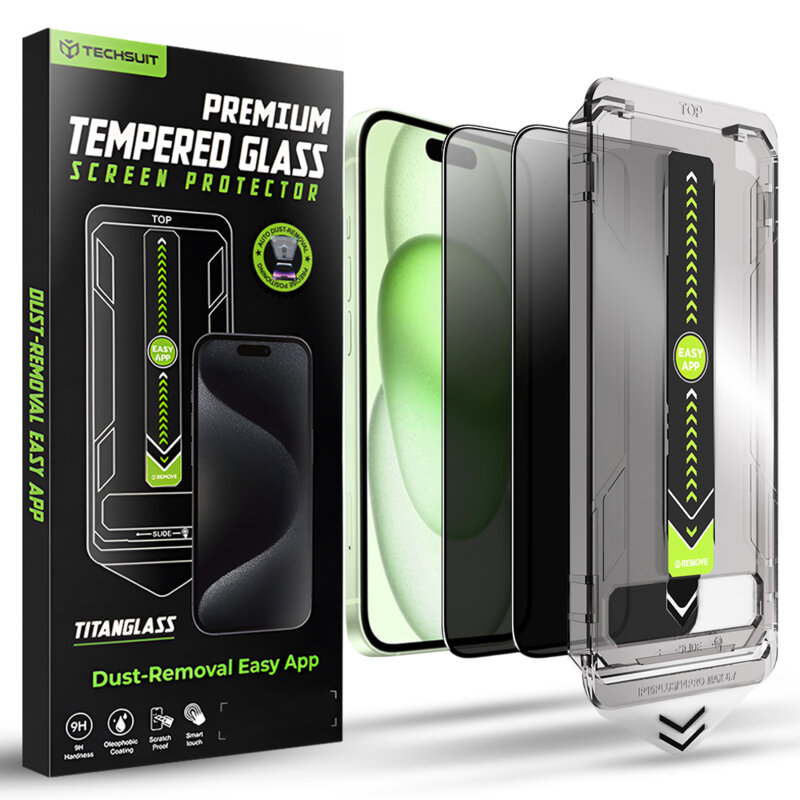[Pachet 2x] Folie iPhone 15 Plus Techsuit TitanGlass FullCover, privacy