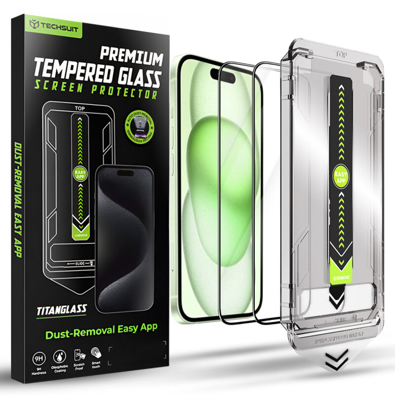 [Pachet 2x] Folie iPhone 15 Plus Techsuit TitanGlass FullCover, negru