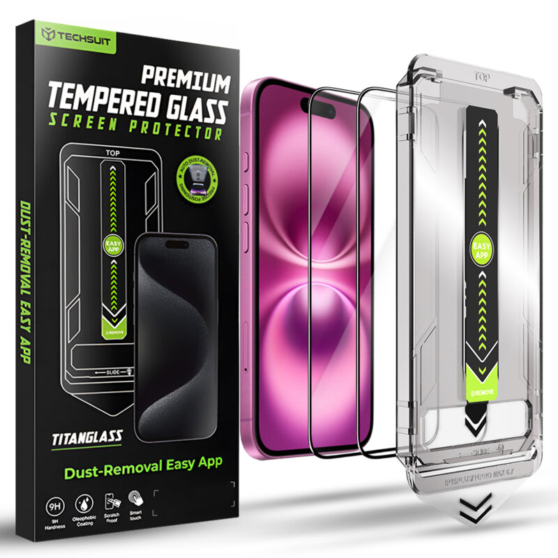 [Pachet 2x] Folie iPhone 16 Plus Techsuit TitanGlass FullCover, negru