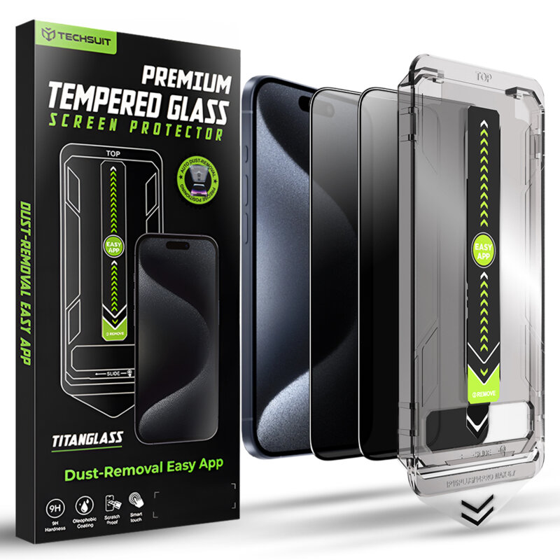 [Pachet 2x] Folie iPhone 15 Pro Techsuit TitanGlass FullCover, privacy