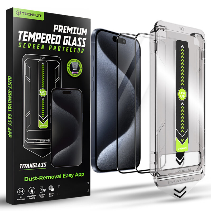 [Pachet 2x] Folie iPhone 15 Pro Techsuit TitanGlass FullCover, negru