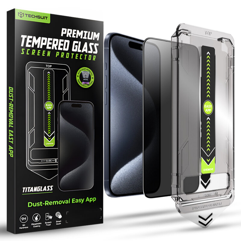 Folie iPhone 15 Pro Techsuit TitanGlass FullCover, privacy