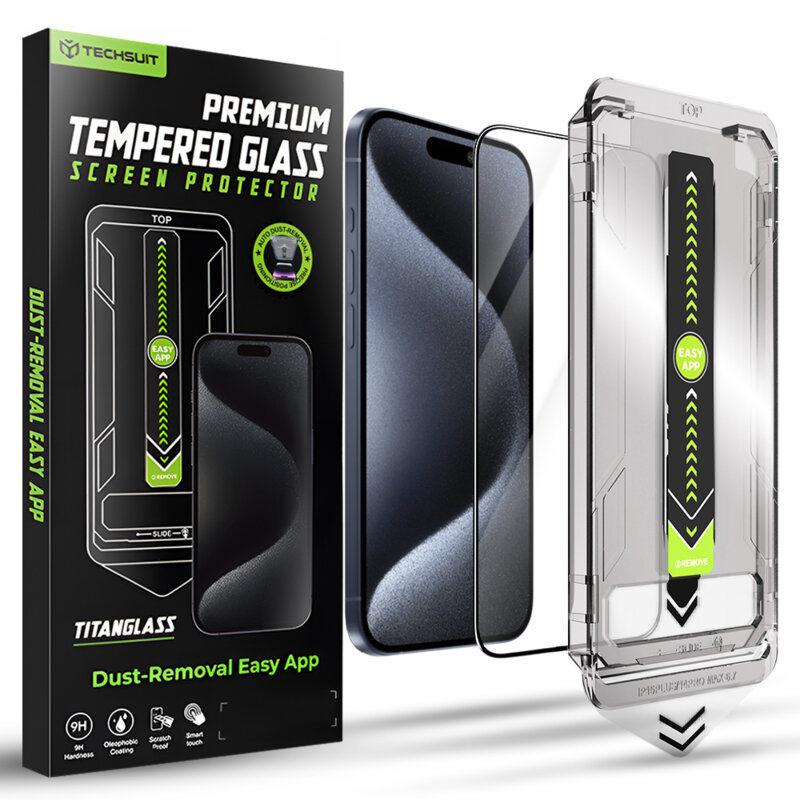 Folie iPhone 15 Pro Techsuit TitanGlass FullCover, negru