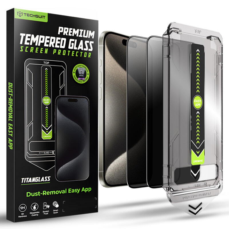 [Pachet 2x] Folie iPhone 15 Pro Max Techsuit TitanGlass FullCover, privacy