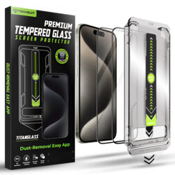 [Pachet 2x] Folie iPhone 15 Pro Max Techsuit TitanGlass FullCover, negru