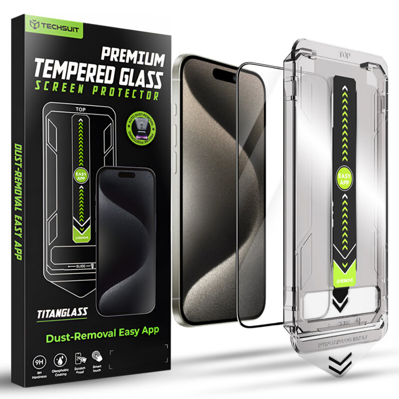 Folie iPhone 15 Pro Max Techsuit TitanGlass FullCover, negru