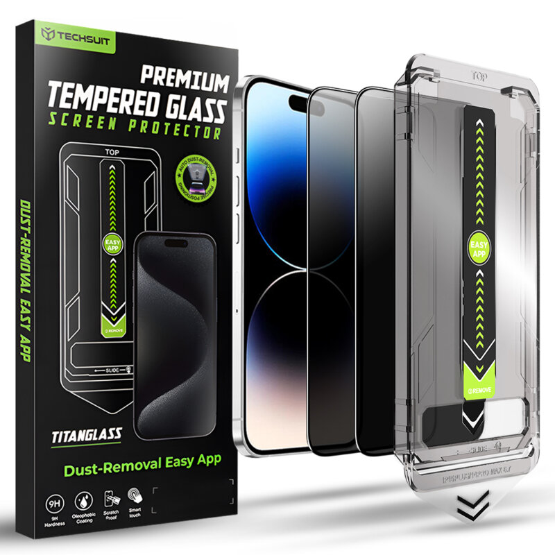 [Pachet 2x] Folie iPhone 14 Pro Techsuit TitanGlass FullCover, privacy