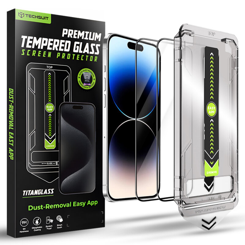 [Pachet 2x] Folie iPhone 14 Pro Techsuit TitanGlass FullCover, negru