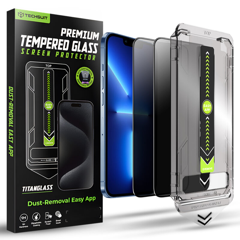[Pachet 2x] Folie iPhone 13 Pro Max Techsuit TitanGlass FullCover, privacy