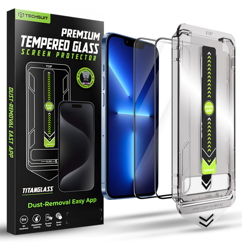 [Pachet 2x] Folie iPhone 13 Pro Max Techsuit TitanGlass FullCover, negru