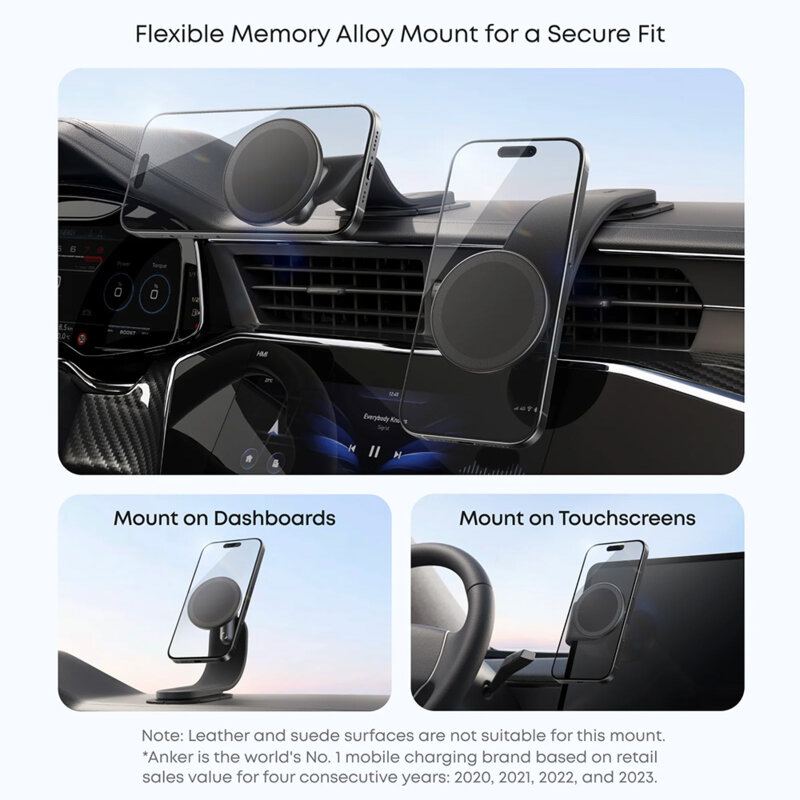 Suport auto magnetic, flexibil, cu adeziv Anker Nano, negru