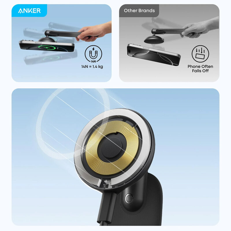 Suport auto magnetic, flexibil, cu adeziv Anker Nano, negru