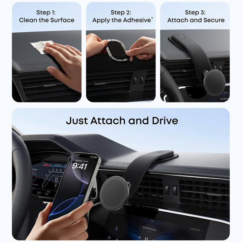 Suport auto magnetic, flexibil, cu adeziv Anker Nano, negru