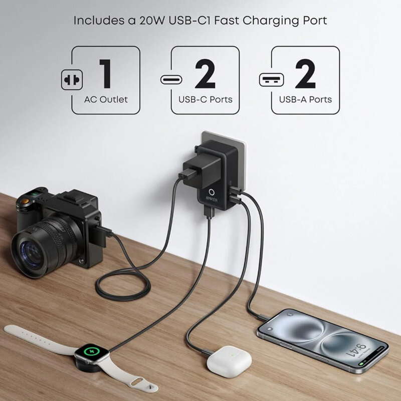 Adaptor retea 20W USB-C, USB Anker Nano 5in1, alb, A9215H11