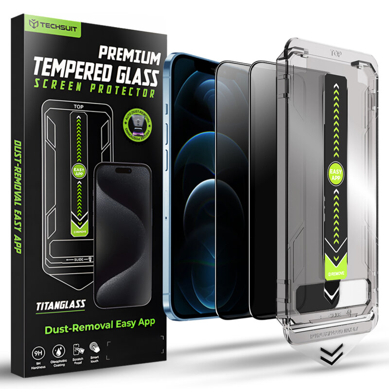 [Pachet 2x] Folie iPhone 12 Pro Max Techsuit TitanGlass FullCover, privacy
