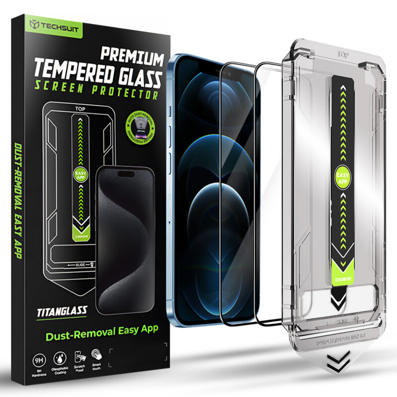 [Pachet 2x] Folie iPhone 12 Pro Max Techsuit TitanGlass FullCover, negru