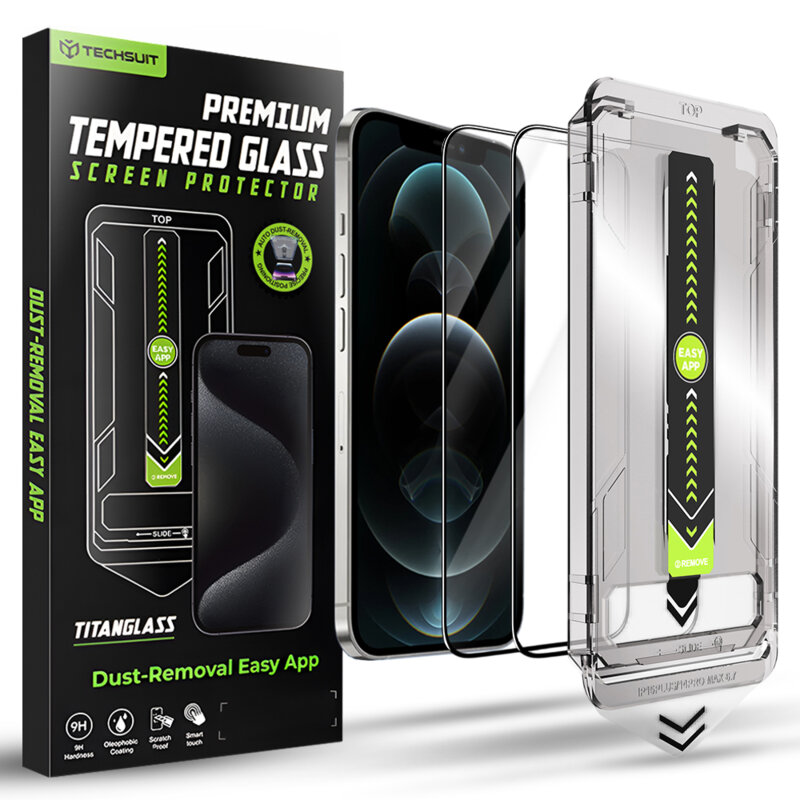 [Pachet 2x] Folie iPhone 12 Techsuit TitanGlass FullCover, negru