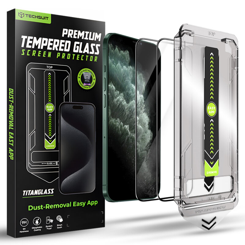 [Pachet 2x] Folie iPhone XS Max Techsuit TitanGlass FullCover, negru