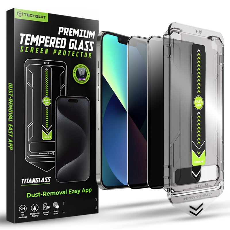 [Pachet 2x] Folie iPhone 13 Techsuit TitanGlass FullCover, privacy
