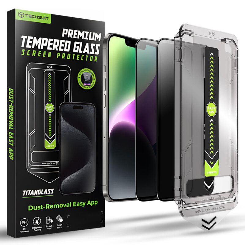 [Pachet 2x] Folie iPhone 14 Techsuit TitanGlass FullCover, privacy