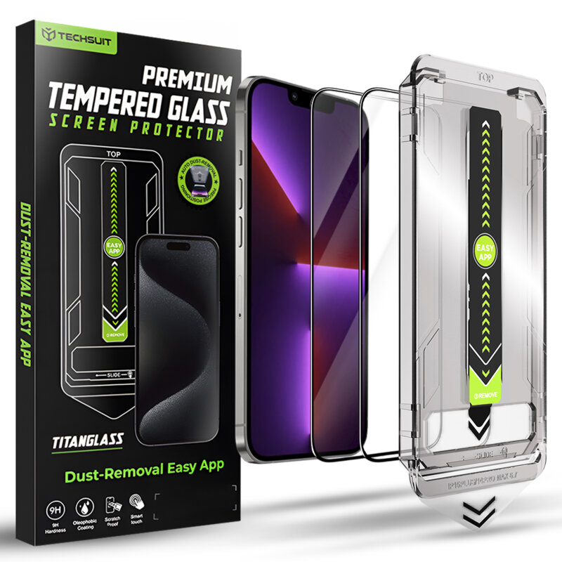 [Pachet 2x] Folie iPhone 13 Pro Techsuit TitanGlass FullCover, negru