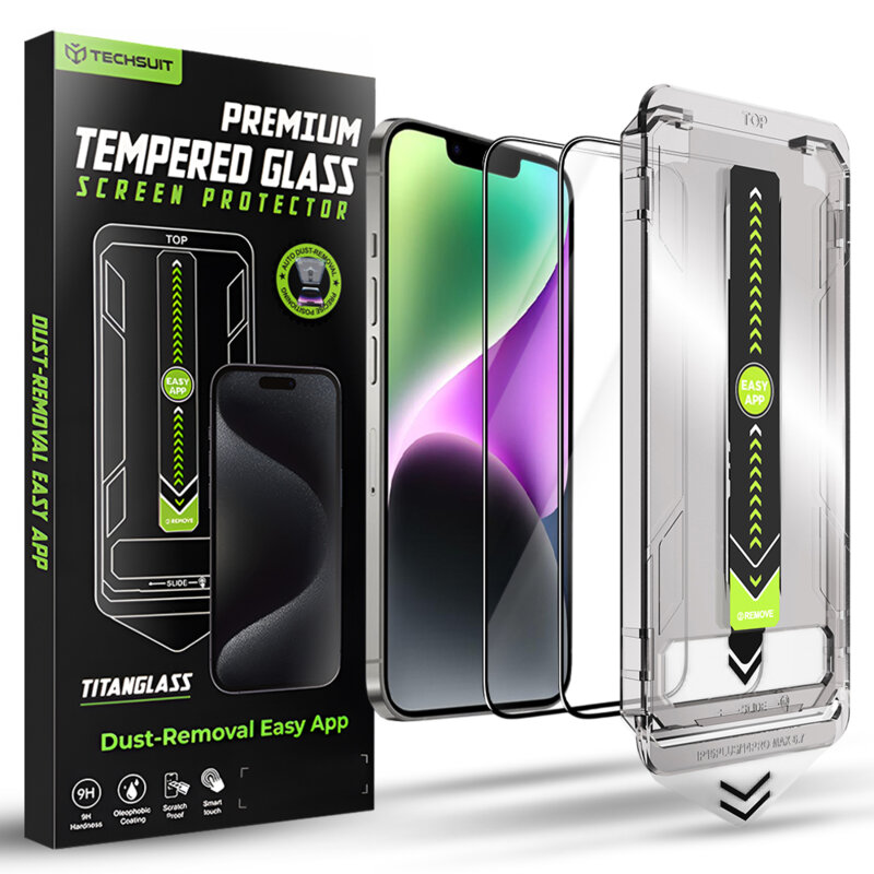 [Pachet 2x] Folie iPhone 14 Techsuit TitanGlass FullCover, negru