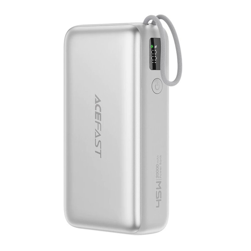 Power bank cu cablu telescopic 45W Acefast M34, 20000mAh, argintiu