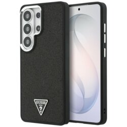 Husa Guess Fixed Glitter Triangle Logo MagSafe Samsung Galaxy S26 Ultra cu sclipici, negru, GUHMS26LPFGTSCMK