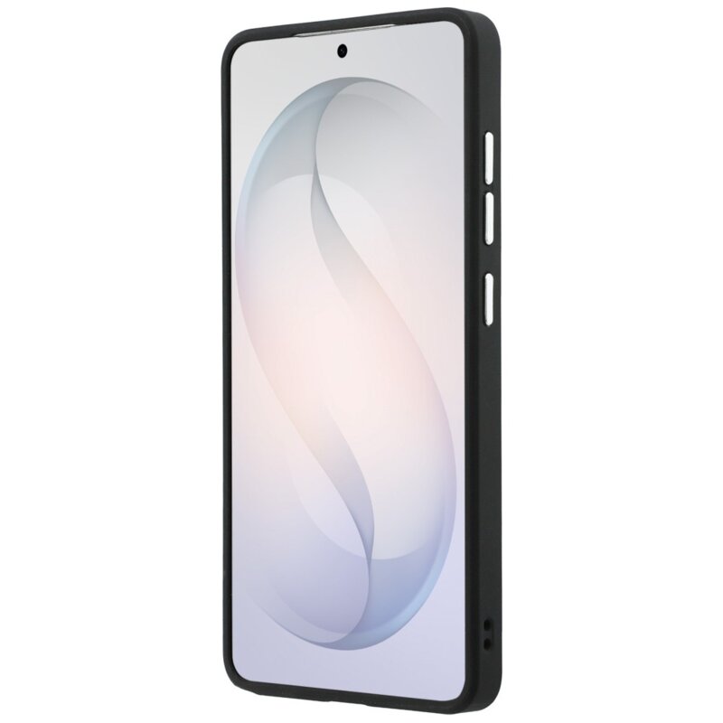 Husa Guess Fixed Glitter Triangle Logo MagSafe Samsung Galaxy S26 Ultra cu sclipici, negru, GUHMS26LPFGTSCMK