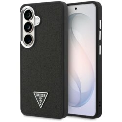 Husa Guess Fixed Glitter Triangle Logo MagSafe Samsung Galaxy S26 cu sclipici, negru, GUHMS26SPFGTSCMK
