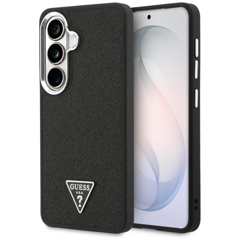 Husa Guess Fixed Glitter Triangle Logo MagSafe Samsung Galaxy S26 cu sclipici, negru, GUHMS26SPFGTSCMK