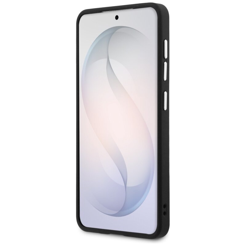 Husa Guess Fixed Glitter Triangle Logo MagSafe Samsung Galaxy S26 cu sclipici, negru, GUHMS26SPFGTSCMK