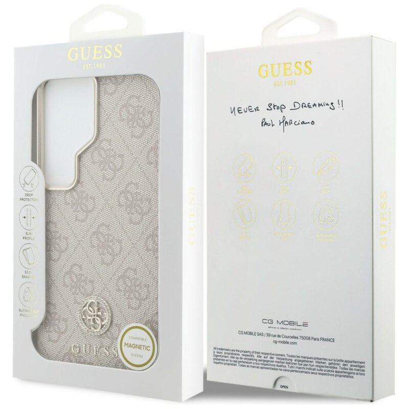 Husa originala Guess Samsung Galaxy S26 Ultra Rhinestone Round Logo MagSafe, roz, GUHMS26LP4GRMDEP