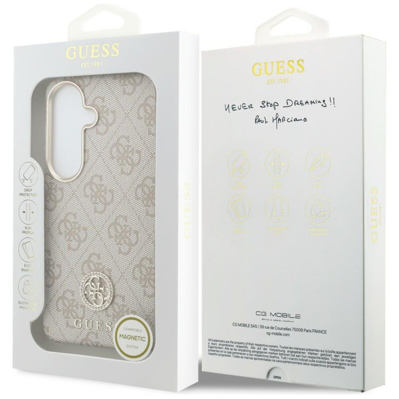 Husa originala Guess Samsung Galaxy S26 Rhinestone Round Logo MagSafe, roz, GUHMS26SP4GRMDEP