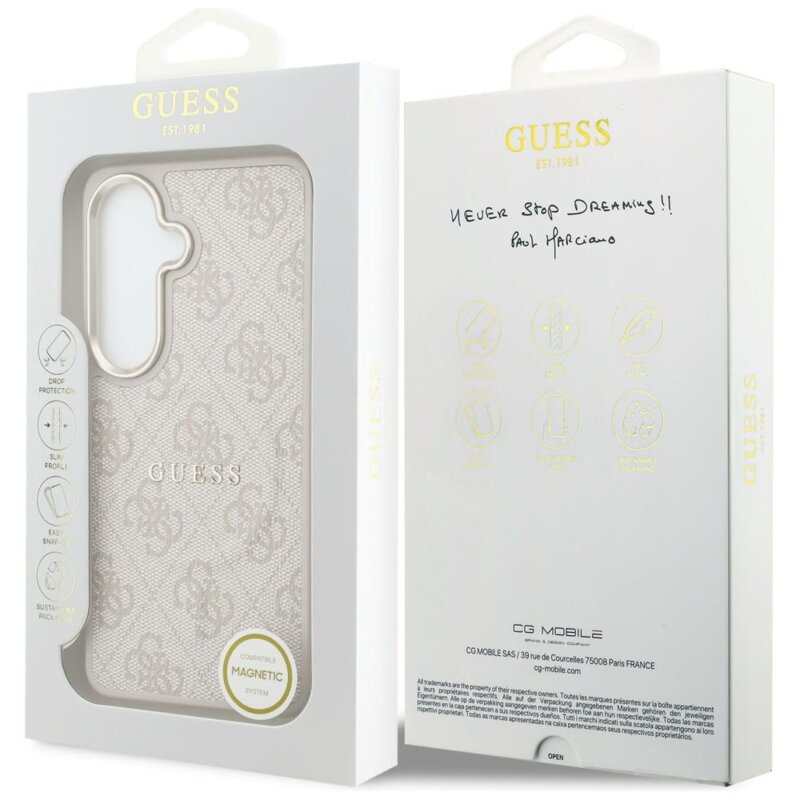 Husa Guess Samsung Galaxy S26 Plus 4G Embossed Ring MagSafe, roz, GUHMS26MP4MSEGCP